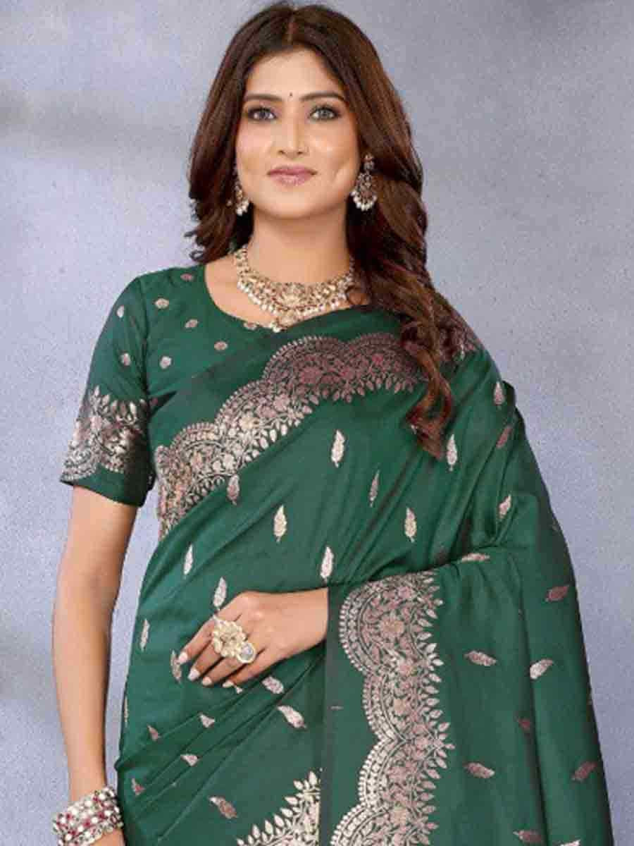 Green Banarasi Silk Handwoven Festival Wedding Fancy Heavy Border Saree