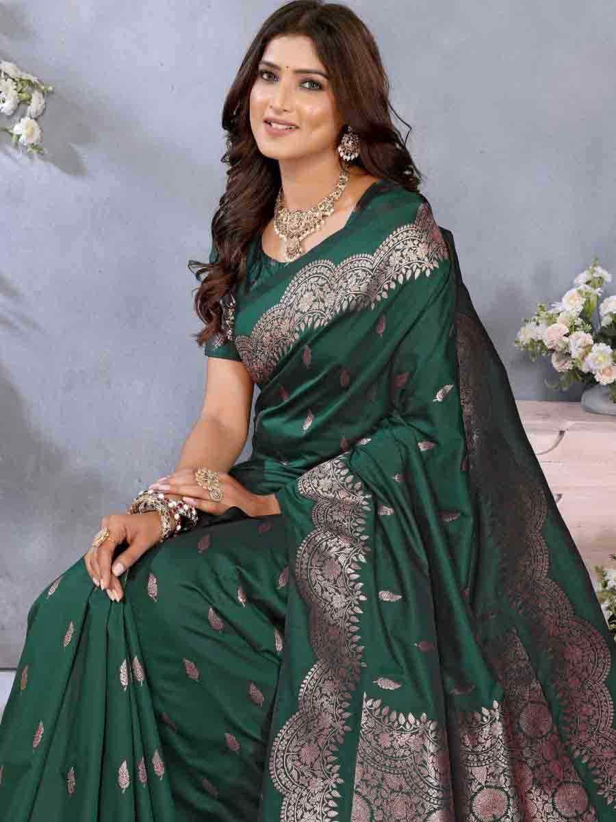 Green Banarasi Silk Handwoven Festival Wedding Fancy Heavy Border Saree