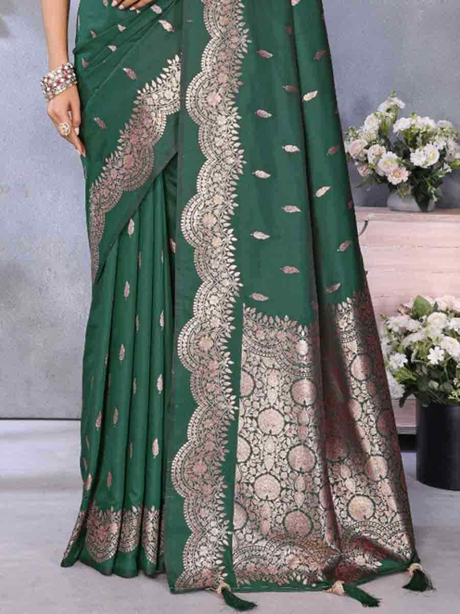 Green Banarasi Silk Handwoven Festival Wedding Fancy Heavy Border Saree