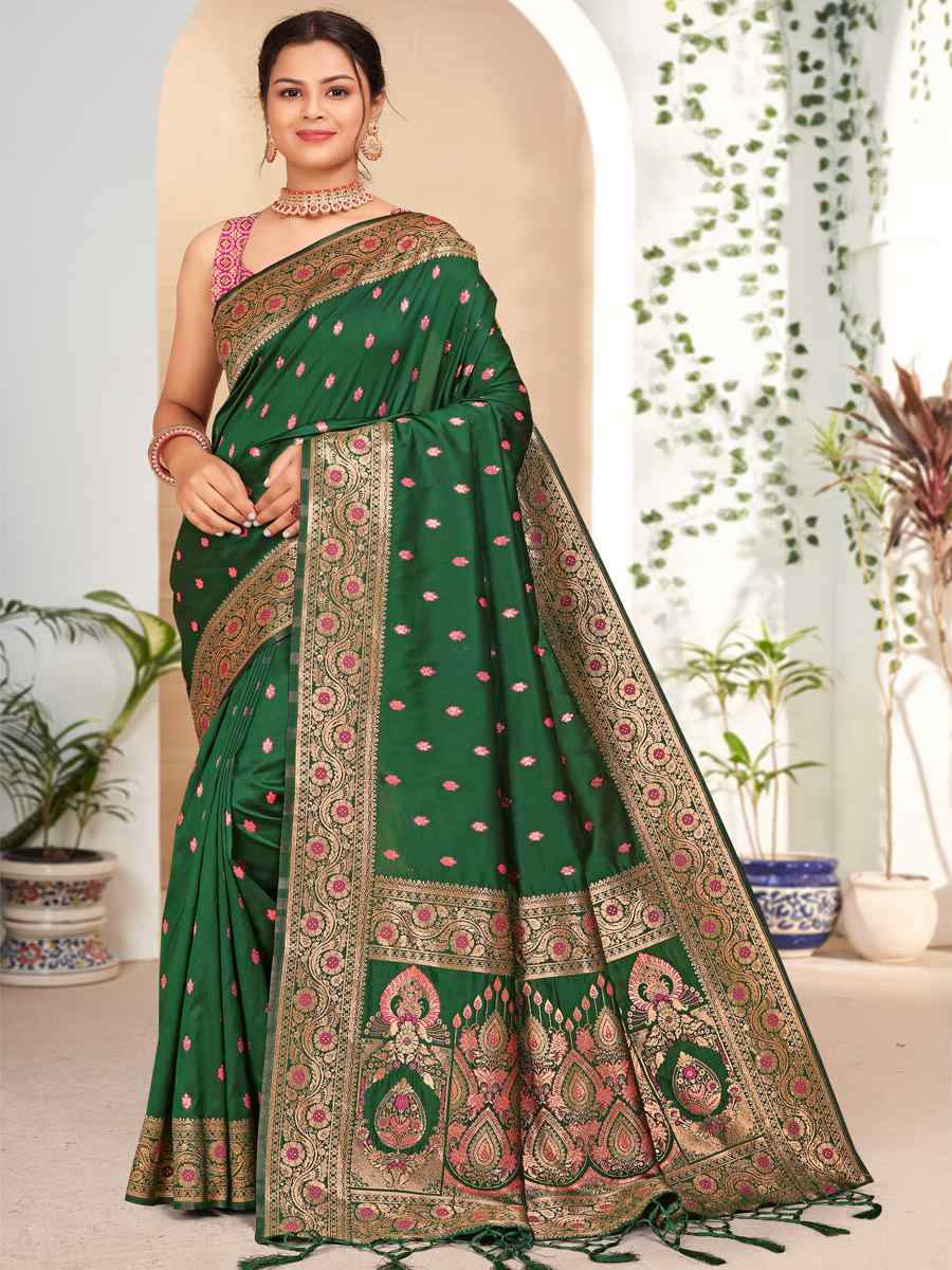 Green Banarasi Silk Handwoven Festival Wedding Heavy Border Saree