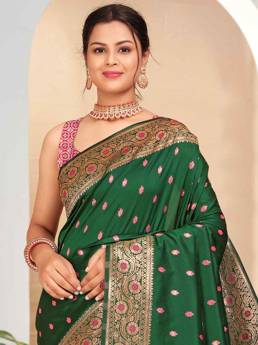 Green Banarasi Silk Handwoven Festival Wedding Heavy Border Saree