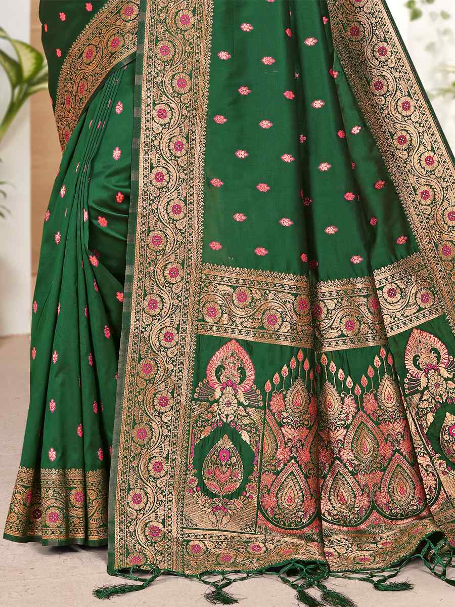 Green Banarasi Silk Handwoven Festival Wedding Heavy Border Saree