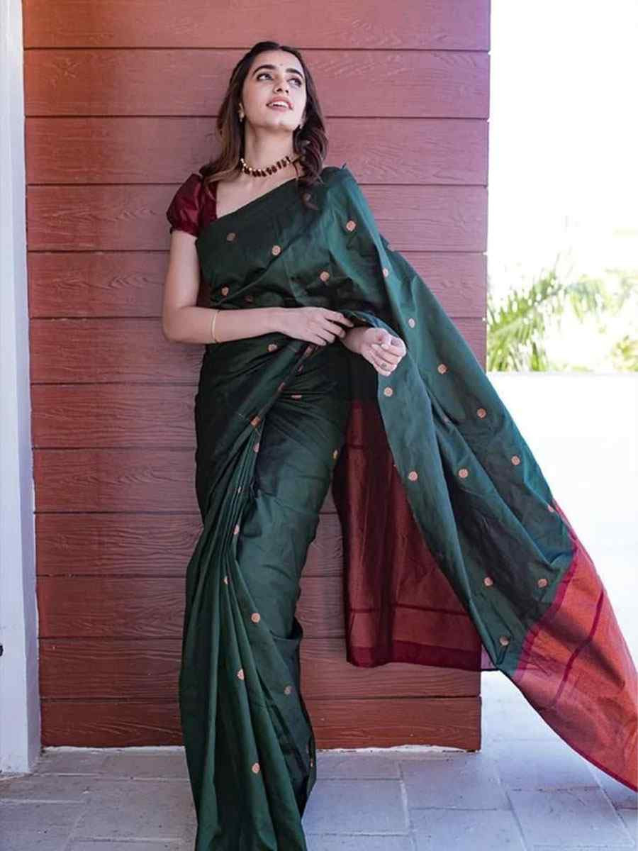 Green Banarasi Silk Handwoven Party Festival Wedding Traditional Fancy Classic Style Sarees