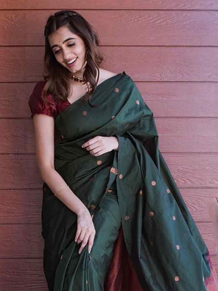 Green Banarasi Silk Handwoven Party Festival Wedding Traditional Fancy Classic Style Sarees