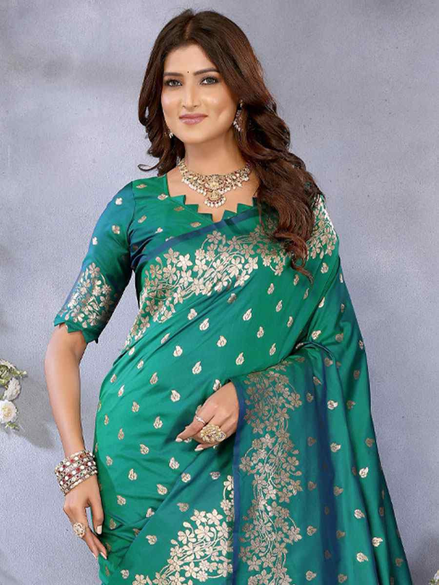 Green Banarasi Silk Handwoven Traditional Bridal Reception Festival Wedding Fancy Heavy Border Saree