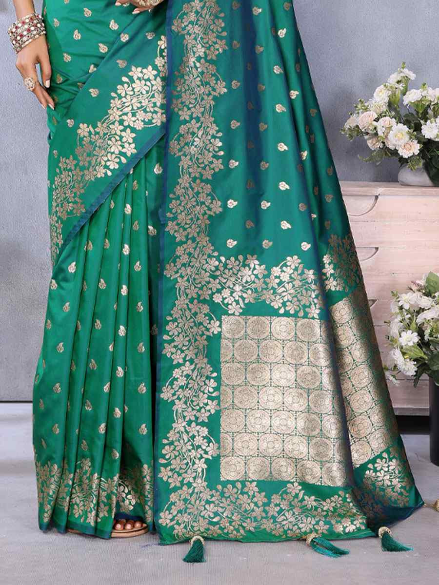 Green Banarasi Silk Handwoven Traditional Bridal Reception Festival Wedding Fancy Heavy Border Saree