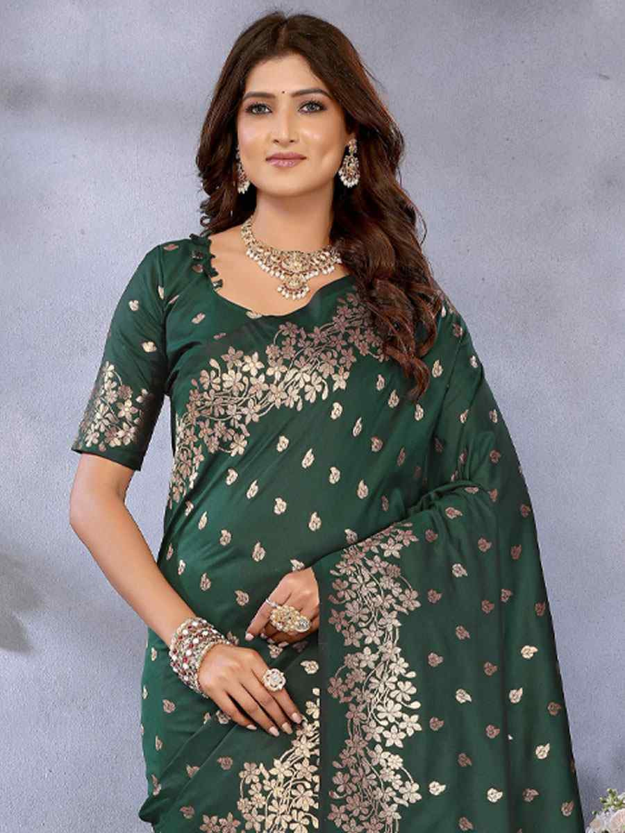 Green Banarasi Silk Handwoven Traditional Bridal Reception Festival Wedding Fancy Heavy Border Saree