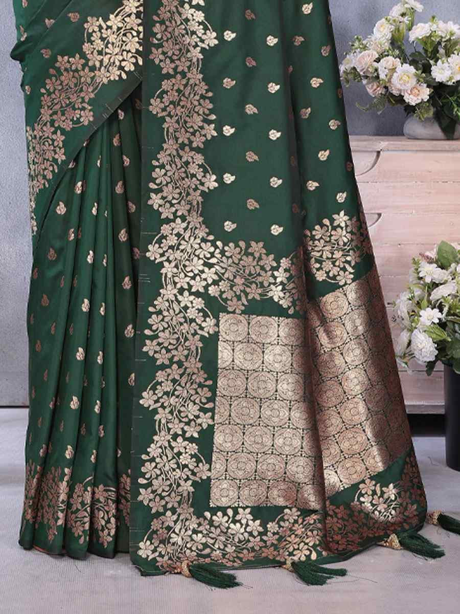 Green Banarasi Silk Handwoven Traditional Bridal Reception Festival Wedding Fancy Heavy Border Saree
