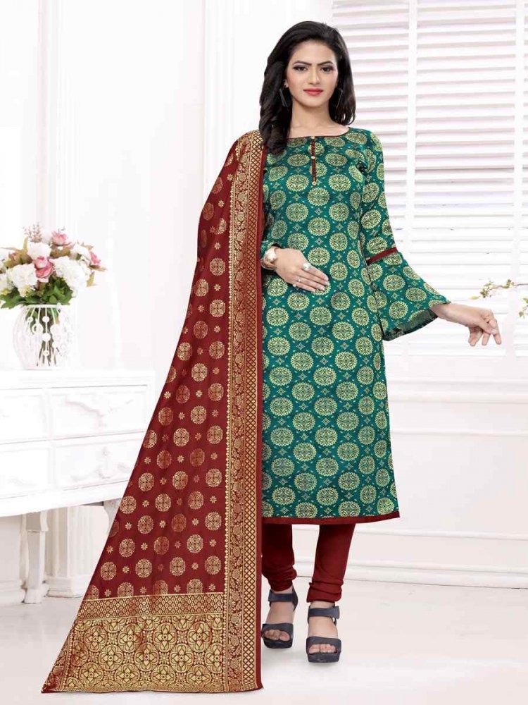 Green Banarasi Silk Handwoven Wedding Festival Churidar Salwar Kameez