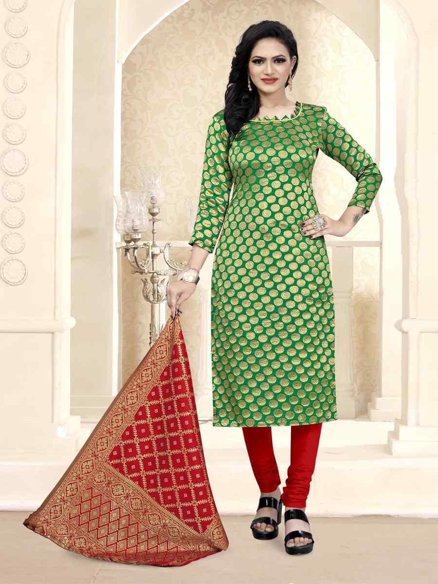 Green Banarasi Silk Handwoven Wedding Festival Churidar Salwar Kameez