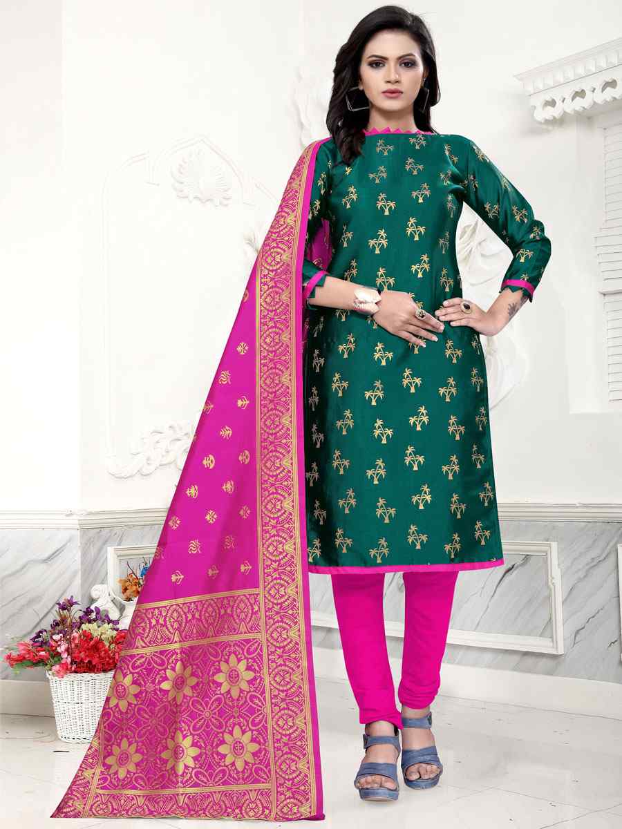 Green Banarasi Silk Handwoven Wedding Festival Churidar Salwar Kameez