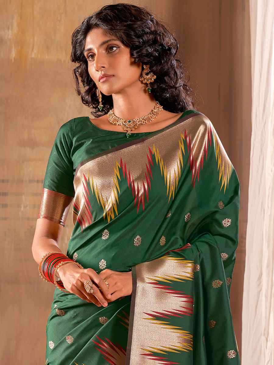 Green Banarasi Silk Handwoven Wedding Festival Heavy Border Saree