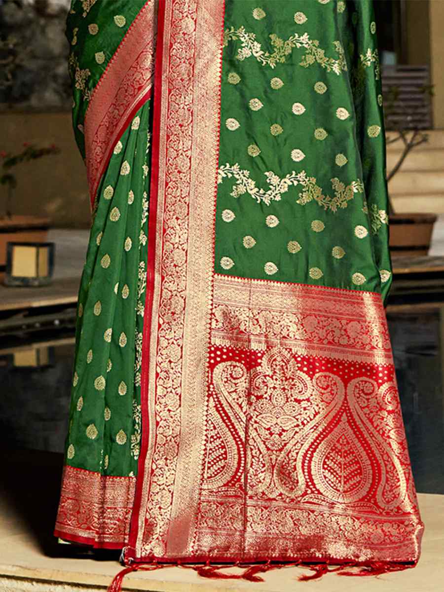 Green Banarasi Silk Handwoven Wedding Festival Heavy Border Saree