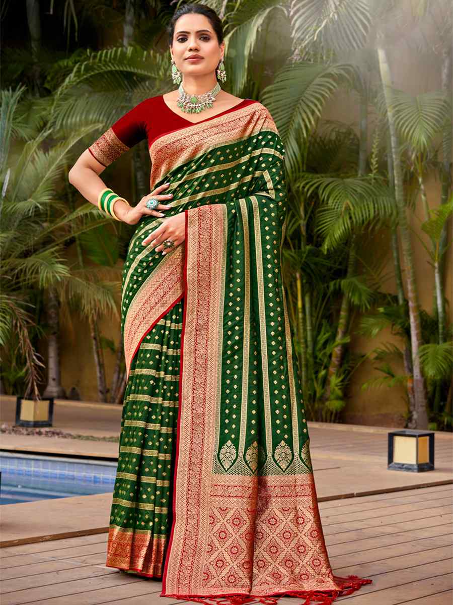 Green Banarasi Silk Handwoven Wedding Festival Heavy Border Saree