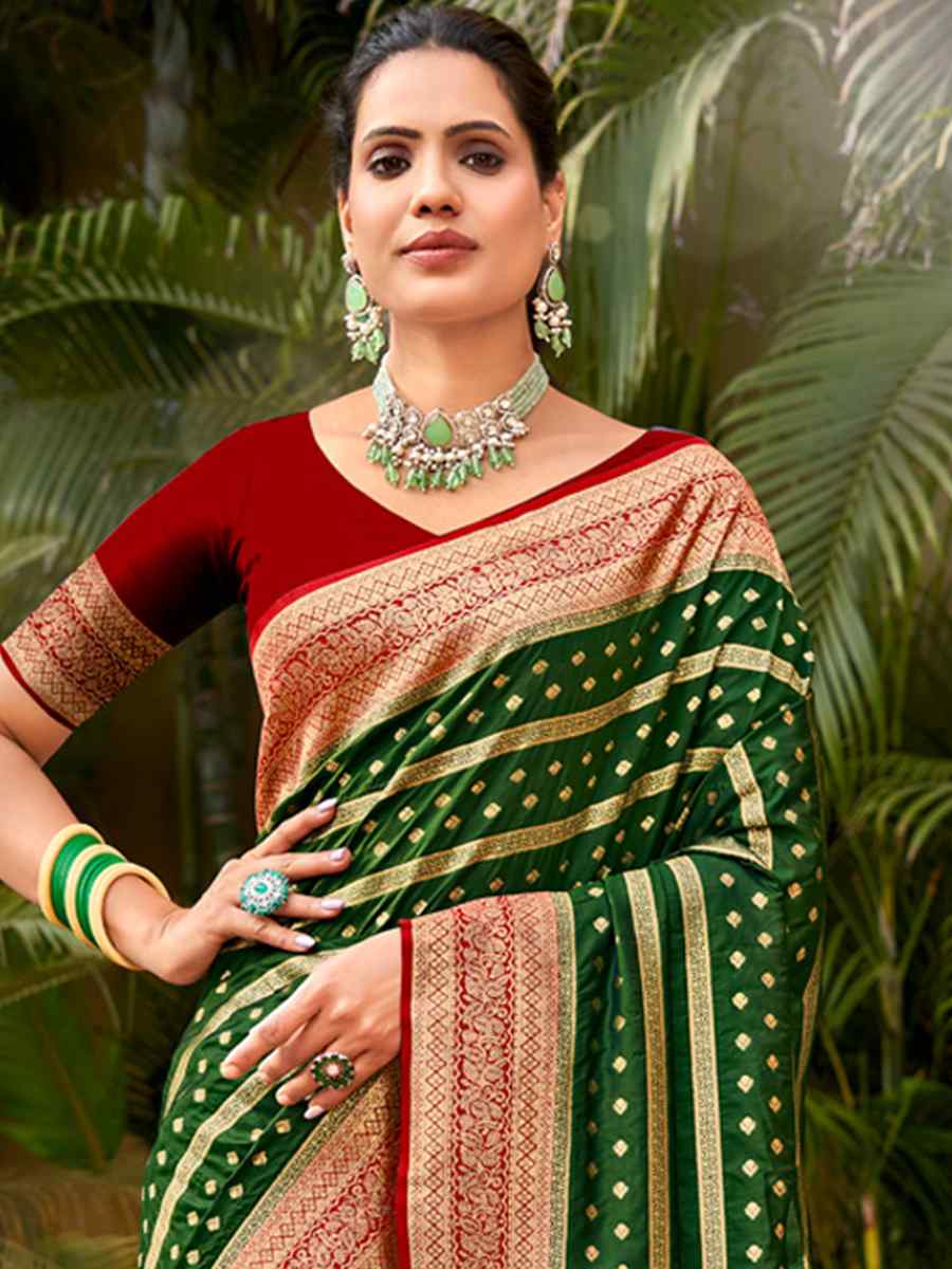 Green Banarasi Silk Handwoven Wedding Festival Heavy Border Saree