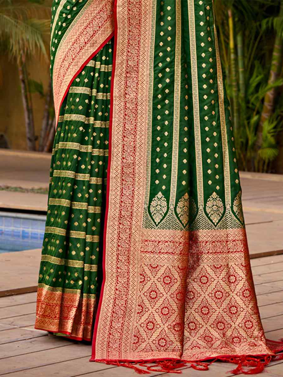 Green Banarasi Silk Handwoven Wedding Festival Heavy Border Saree