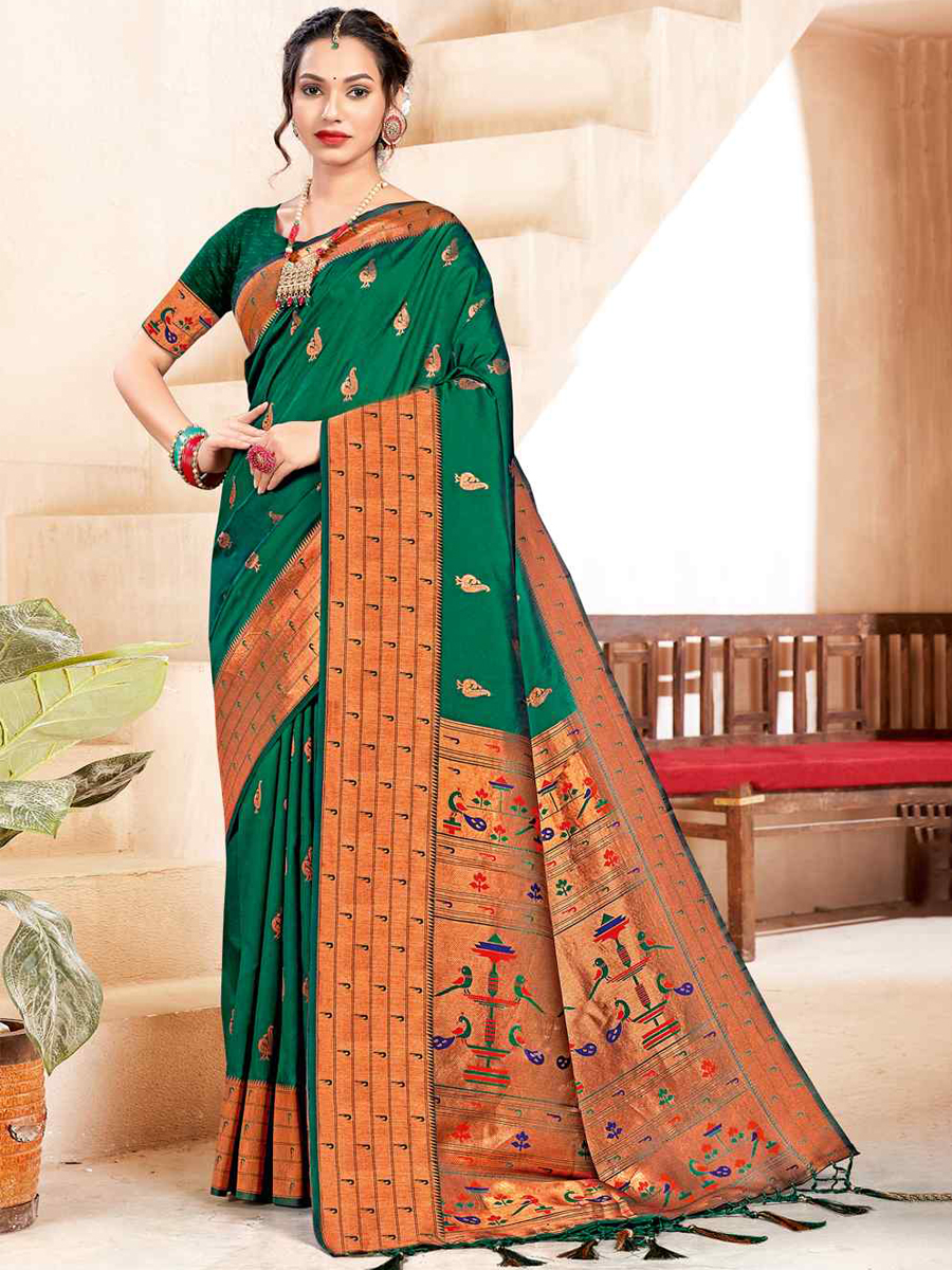 Green Banarasi Silk Handwoven Wedding Festival Heavy Border Saree