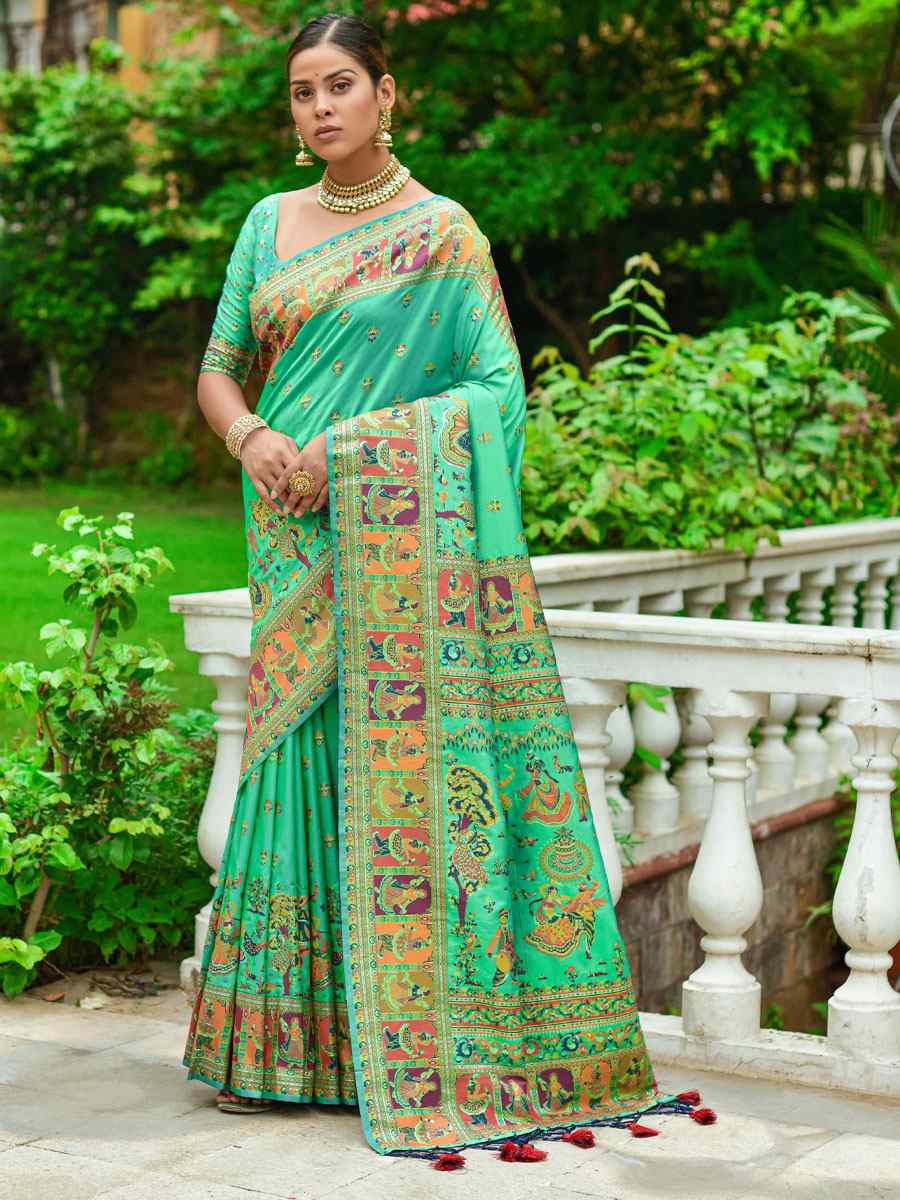 Green Banarasi Silk Handwoven Wedding Festival Heavy Border Saree