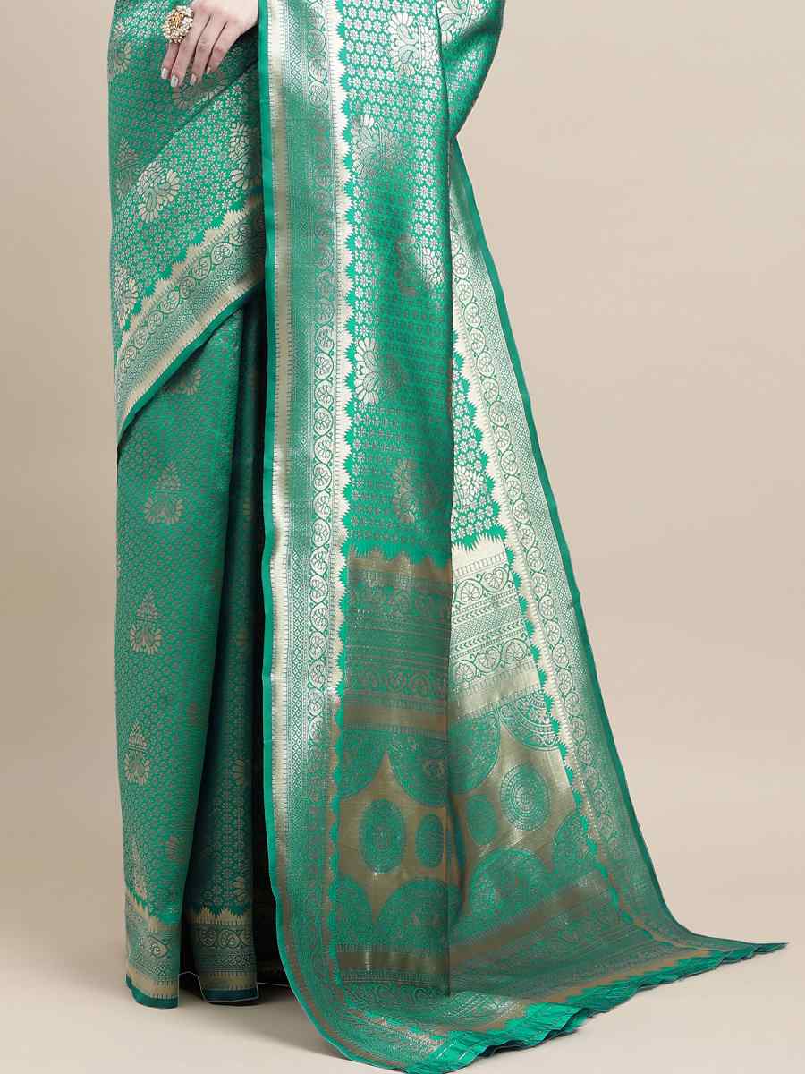 Green Banarasi Silk Handwoven Wedding Festival Heavy Border Saree