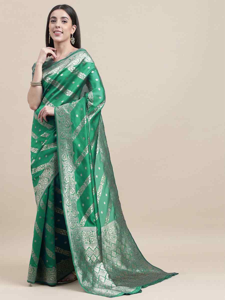 Green Banarasi Silk Handwoven Wedding Festival Heavy Border Saree