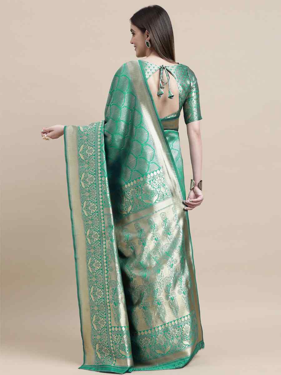 Green Banarasi Silk Handwoven Wedding Festival Heavy Border Saree