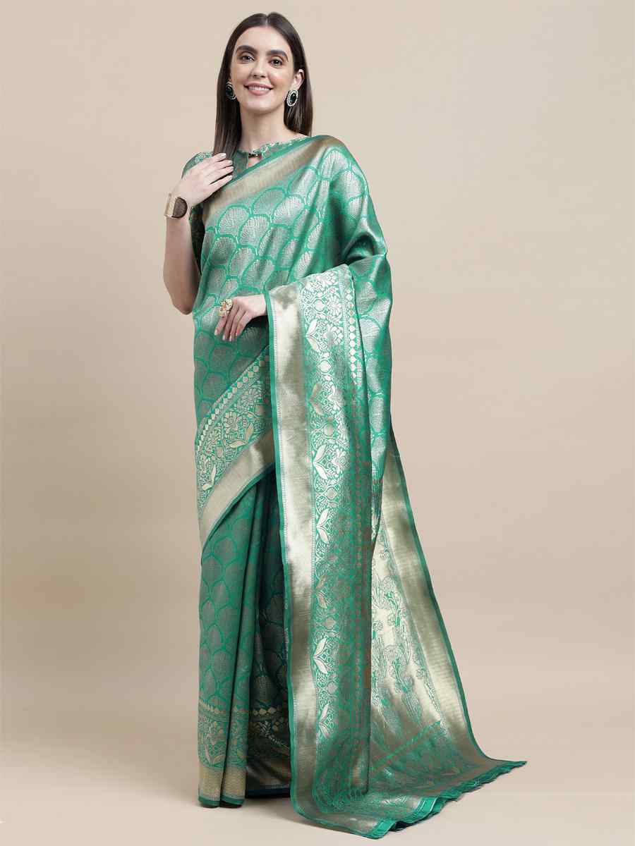 Green Banarasi Silk Handwoven Wedding Festival Heavy Border Saree