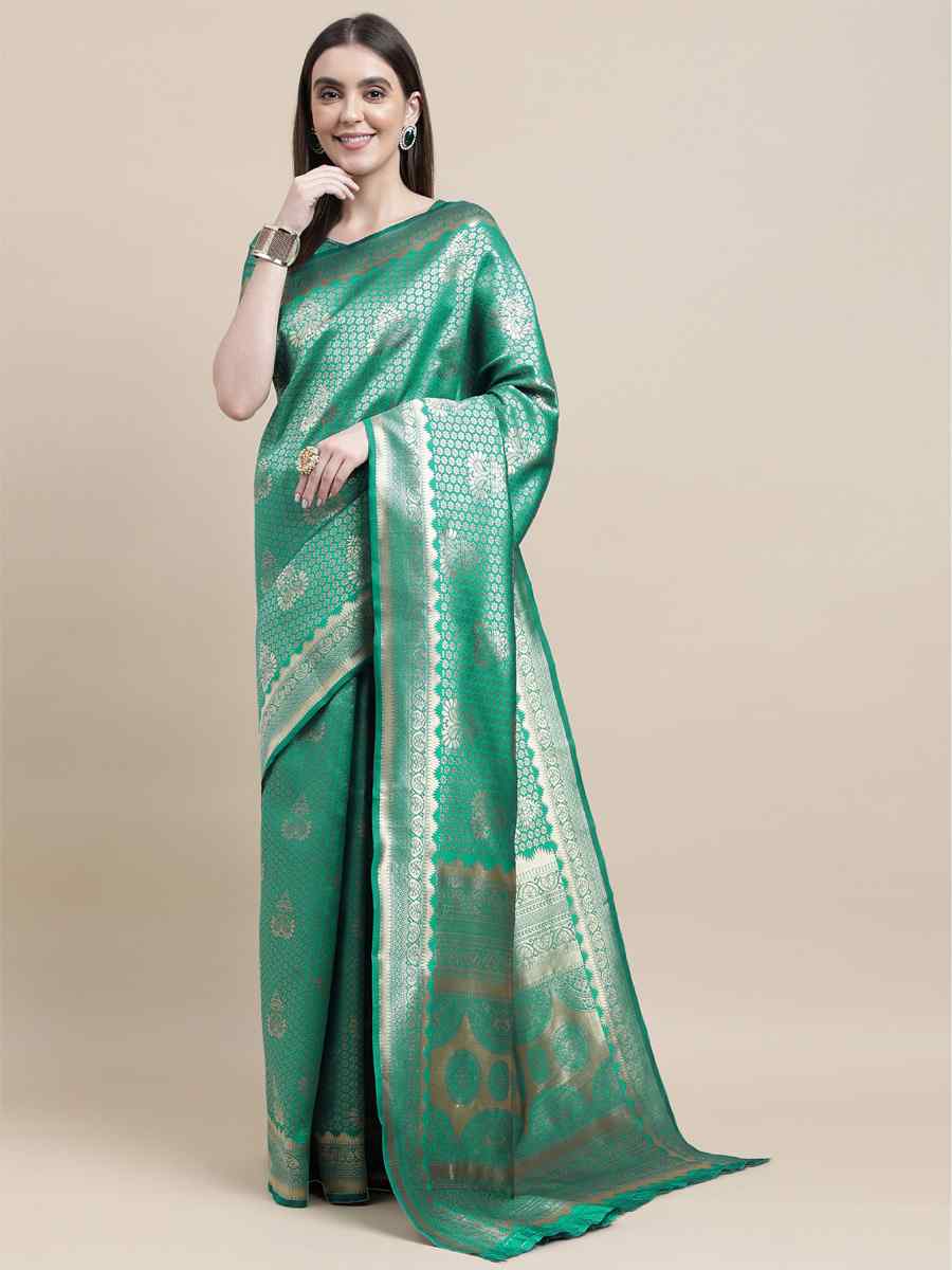 Green Banarasi Silk Handwoven Wedding Festival Heavy Border Saree