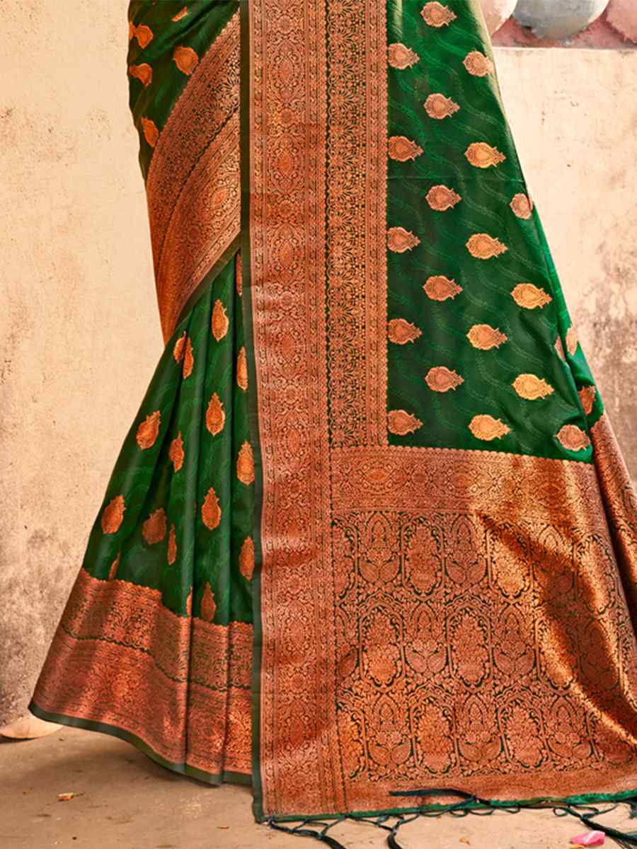 Green Banarasi Silk Handwoven Wedding Festival Heavy Border Saree