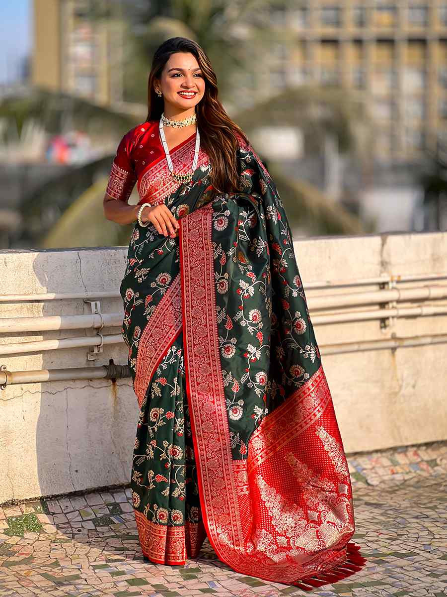 Green Banarasi Silk Handwoven Wedding Festival Heavy Border Saree