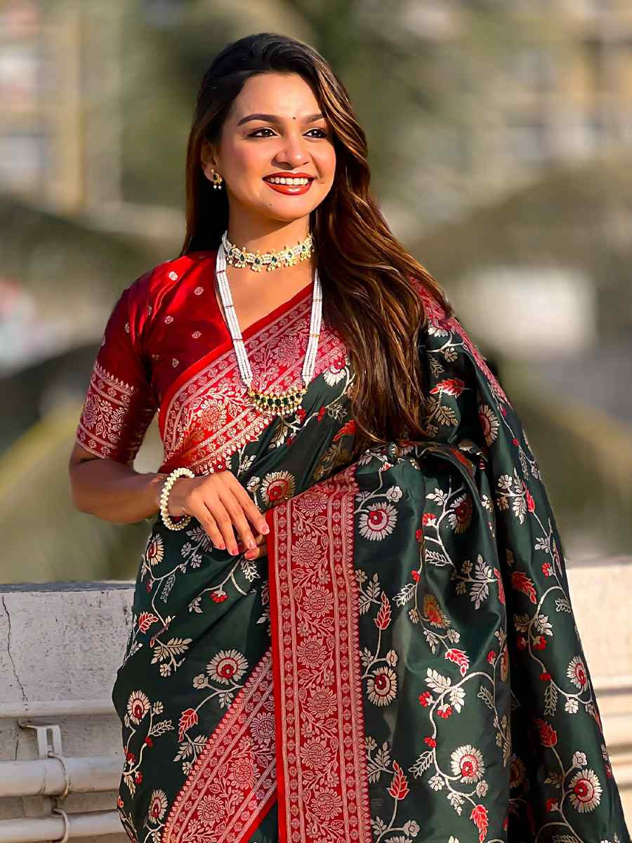 Green Banarasi Silk Handwoven Wedding Festival Heavy Border Saree