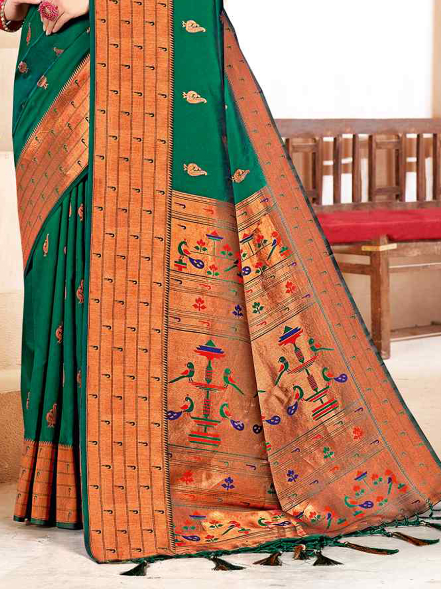 Green Banarasi Silk Handwoven Wedding Festival Heavy Border Saree
