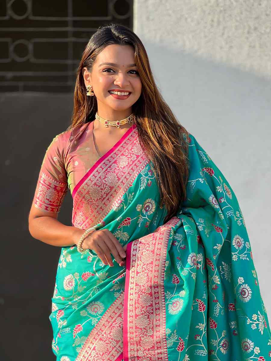 Green Banarasi Silk Handwoven Wedding Festival Heavy Border Saree
