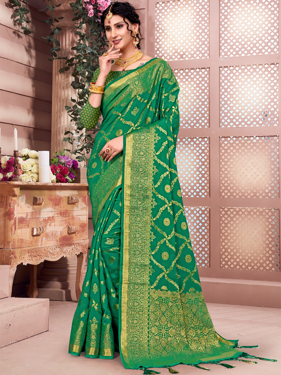 Green Banarasi Silk Handwoven Wedding Festival Heavy Border Saree