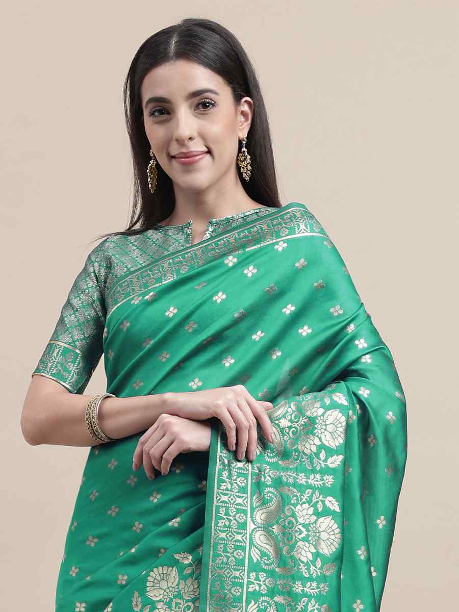 Green Banarasi Silk Handwoven Wedding Festival Heavy Border Saree