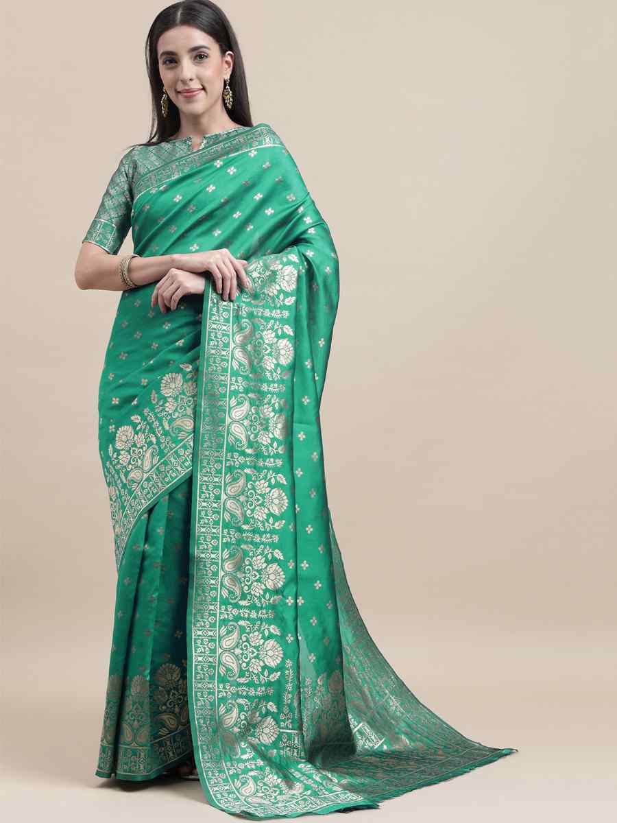 Green Banarasi Silk Handwoven Wedding Festival Heavy Border Saree