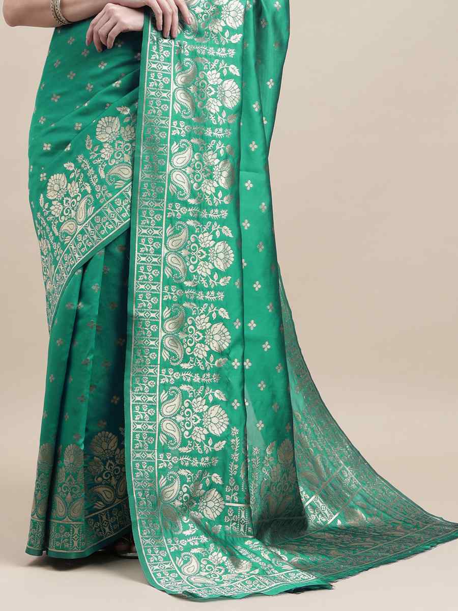 Green Banarasi Silk Handwoven Wedding Festival Heavy Border Saree