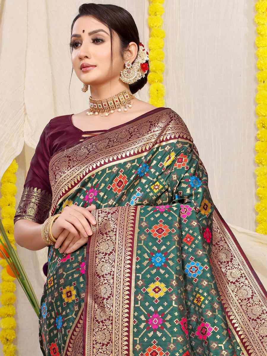 Green Banarasi Silk Handwoven Wedding Festival Heavy Border Saree