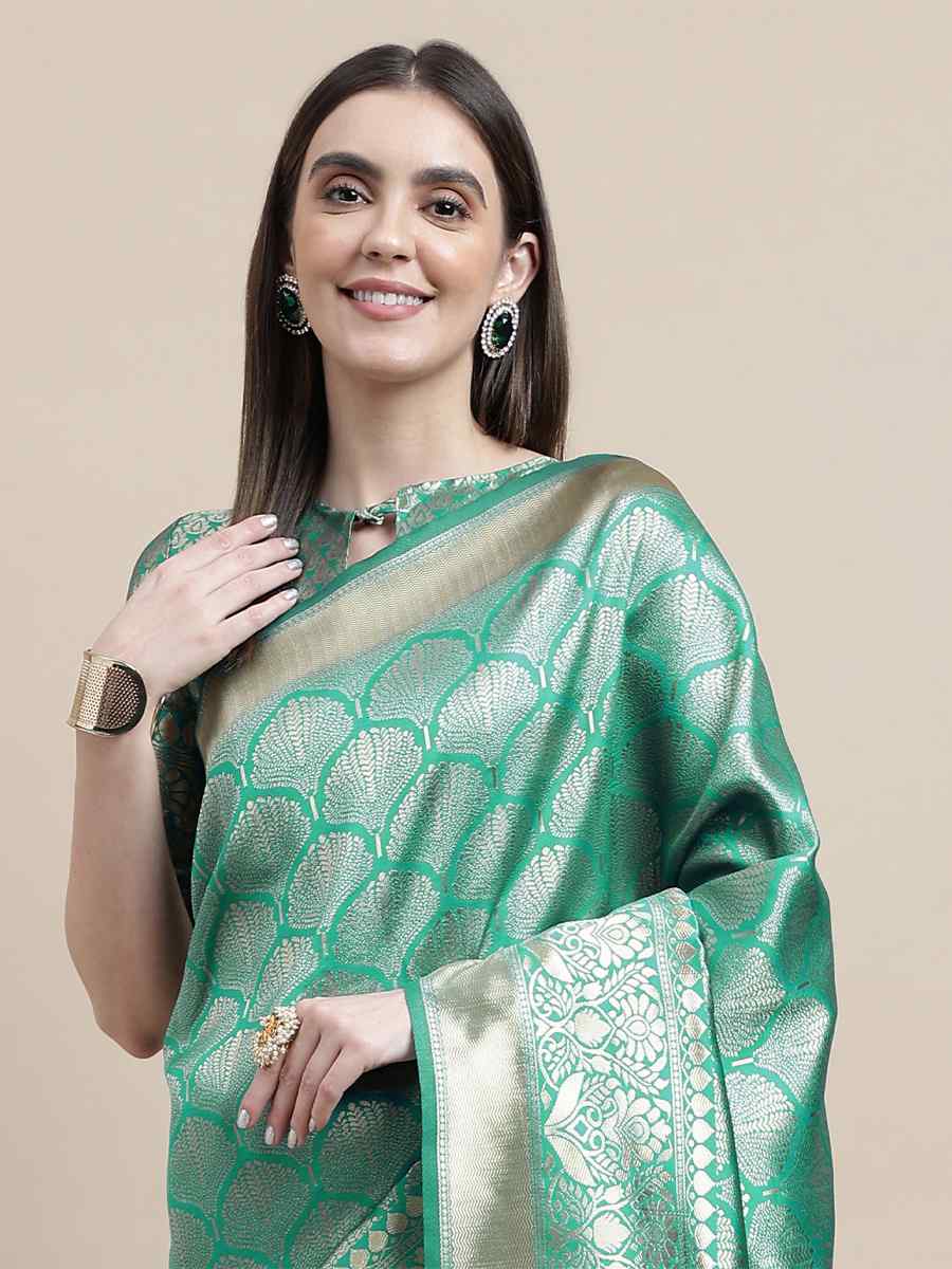 Green Banarasi Silk Handwoven Wedding Festival Heavy Border Saree