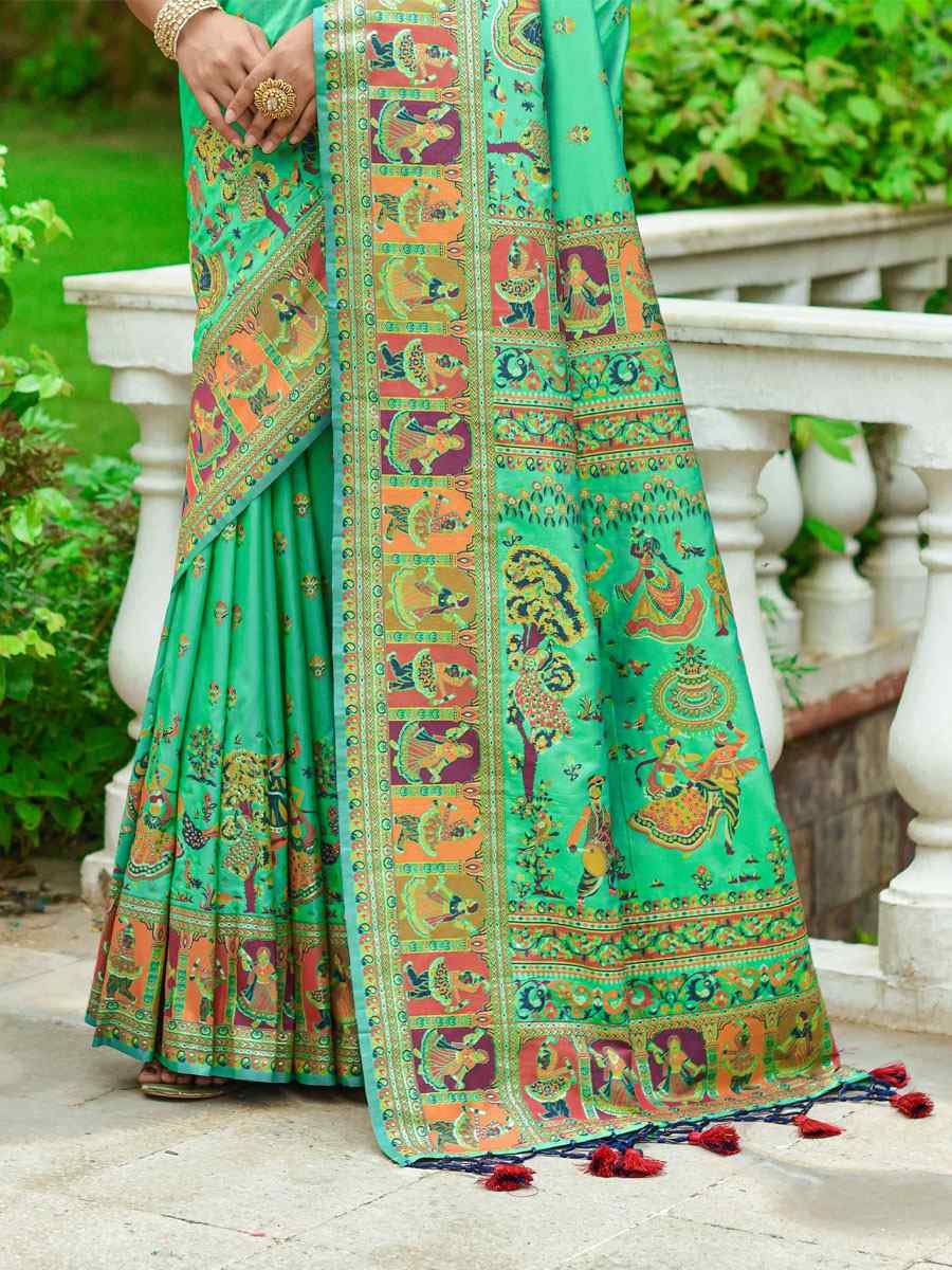 Green Banarasi Silk Handwoven Wedding Festival Heavy Border Saree