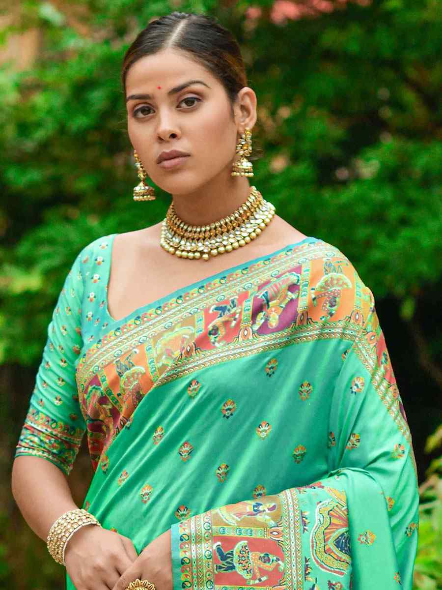 Green Banarasi Silk Handwoven Wedding Festival Heavy Border Saree