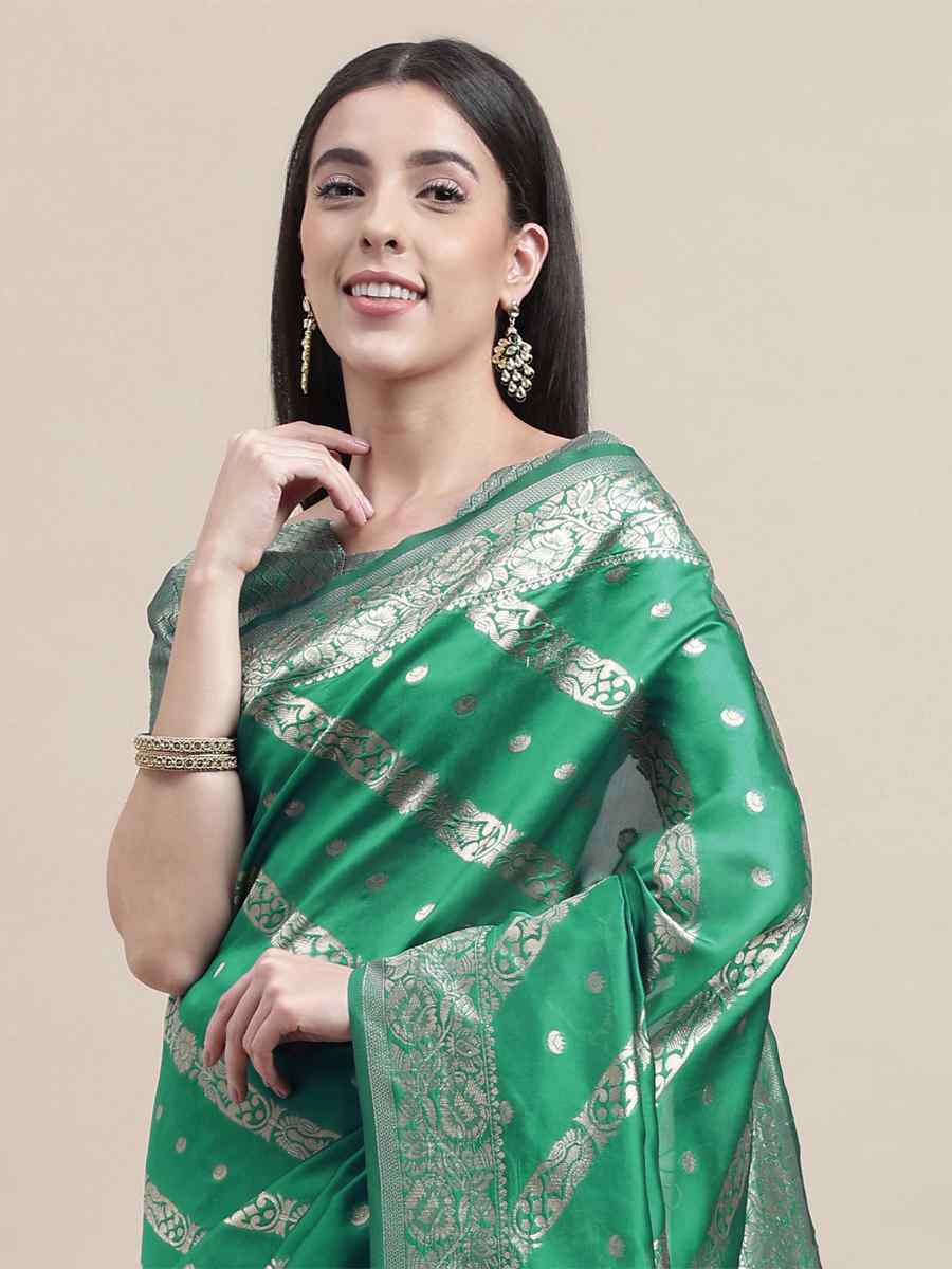 Green Banarasi Silk Handwoven Wedding Festival Heavy Border Saree