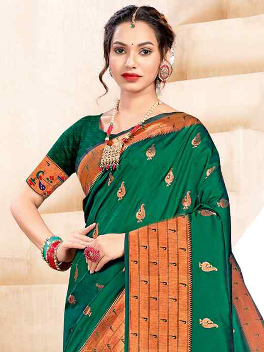Green Banarasi Silk Handwoven Wedding Festival Heavy Border Saree