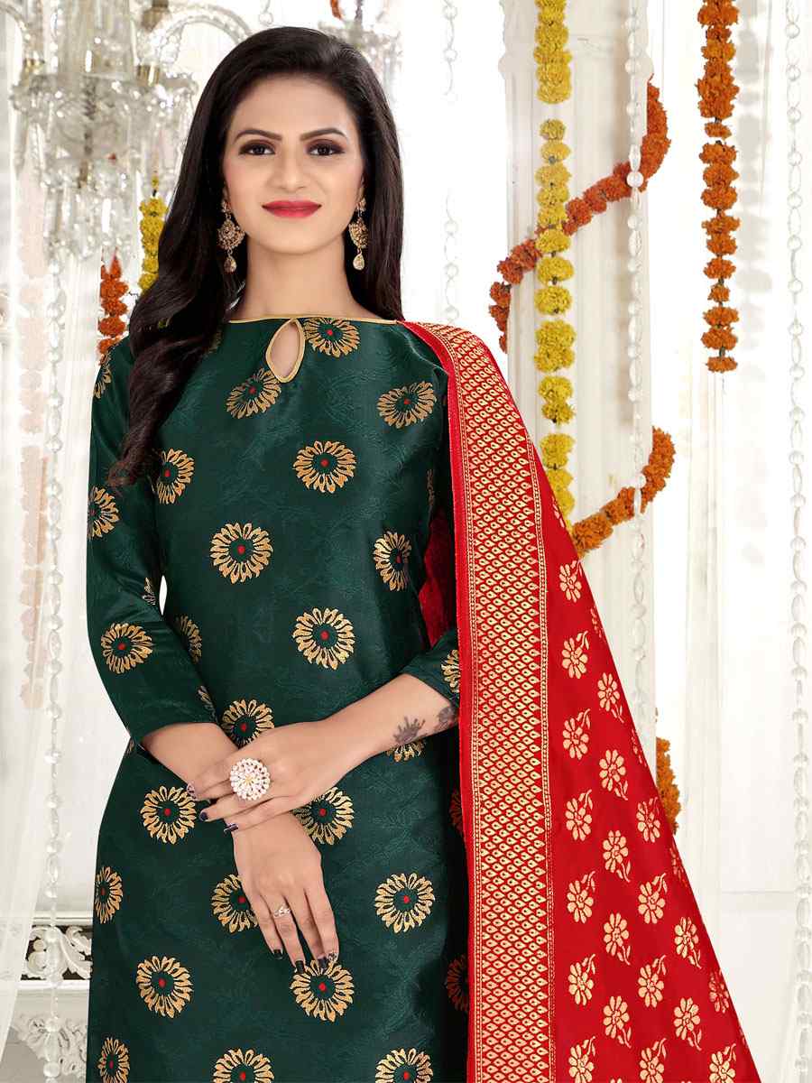 Green Banarasi Silk Handwoven Wedding Festival Pant Salwar Kameez