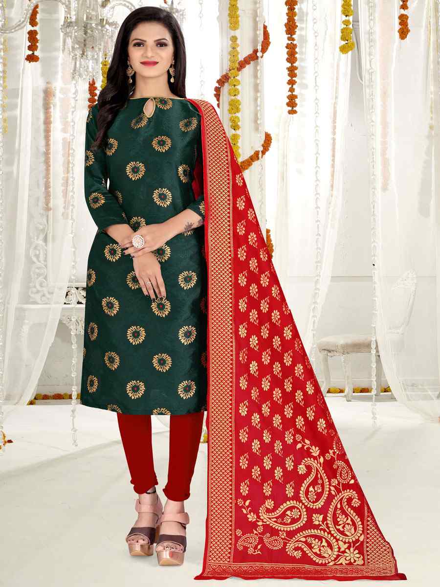 Green Banarasi Silk Handwoven Wedding Festival Pant Salwar Kameez