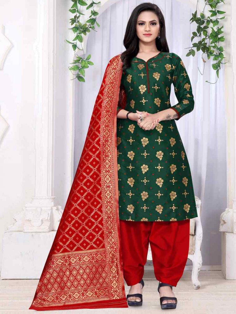 Green Banarasi Silk Handwoven Wedding Festival Patiala Salwar Kameez