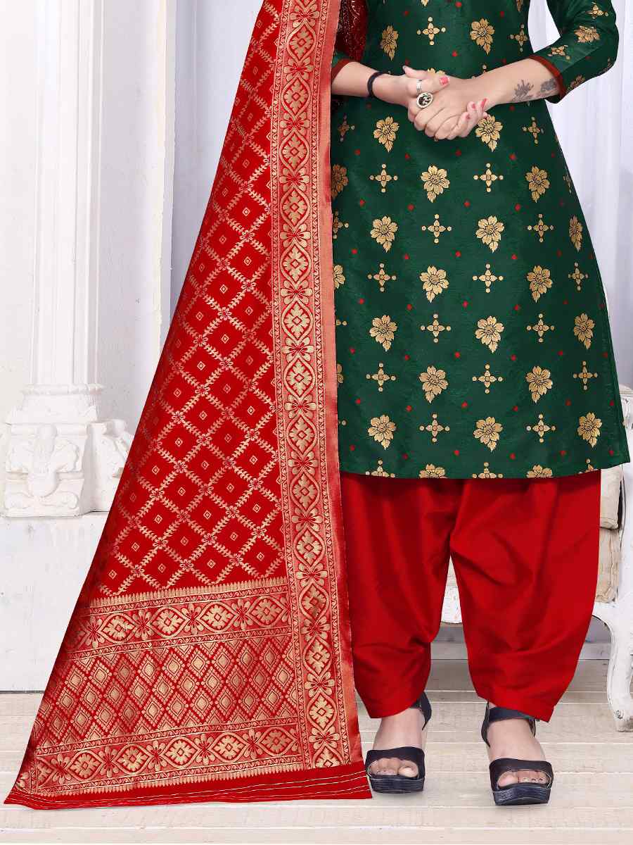 Green Banarasi Silk Handwoven Wedding Festival Patiala Salwar Kameez