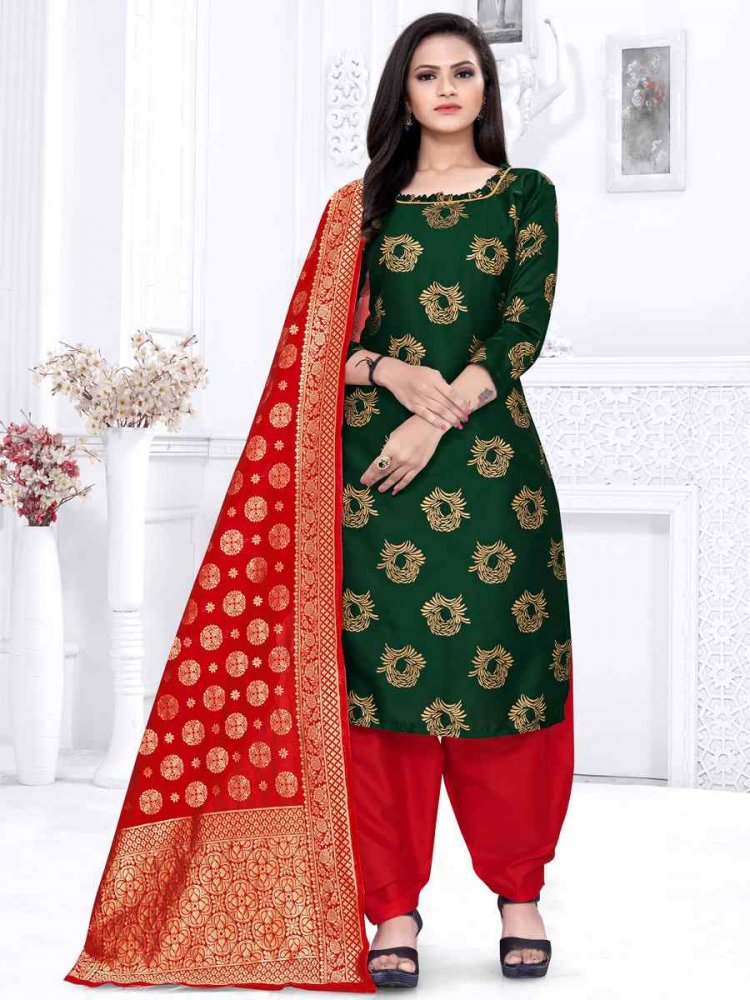 Green Banarasi Silk Handwoven Wedding Festival Patiala Salwar Kameez