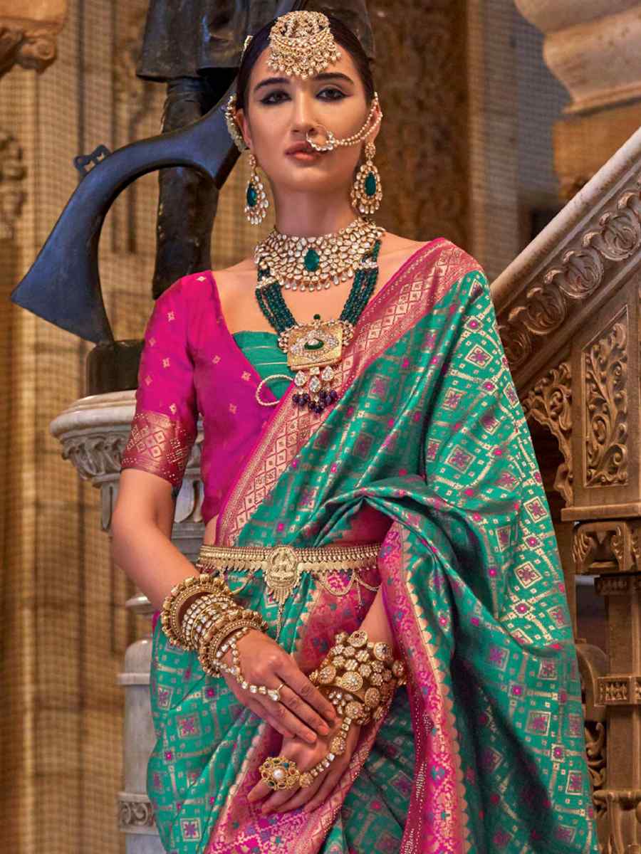 Green Banarasi Silk Jacquard Handwoven Wedding Festival Heavy Border Saree