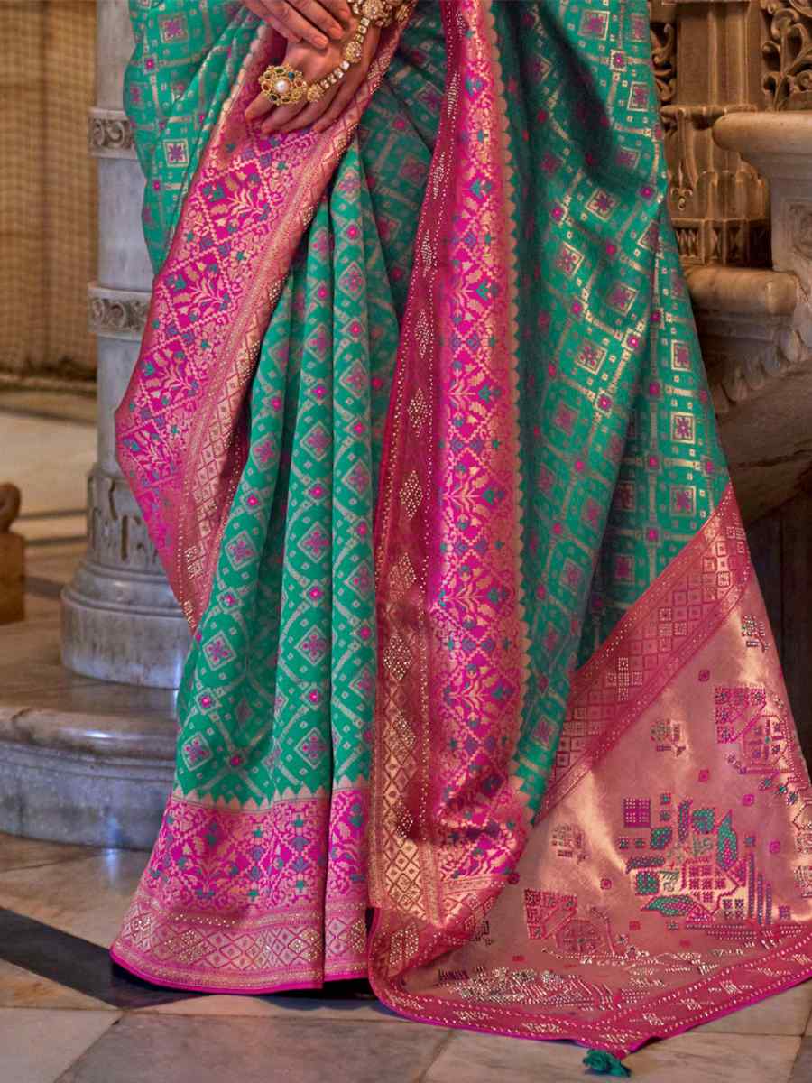 Green Banarasi Silk Jacquard Handwoven Wedding Festival Heavy Border Saree