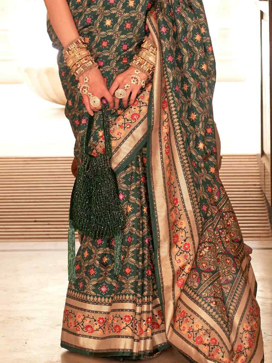 Green Banarasi Silk Printed Casual Festival Contemporary Saree